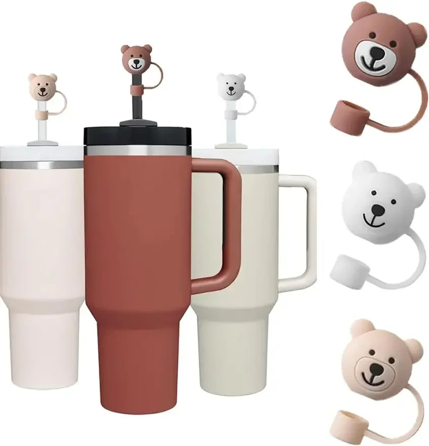 3 Pack Straw Cover for Stanley Cups,Cute bear Straw Protector Cover Compatible with Stanley 30&40oz Silicone Straw Topper Caps