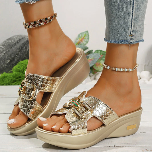 Women Slippers 2025 New Orthopedic Sandals Open Toe Retro Wedge Slippers Casual Flat Shoes Anti-slip Thick Sole Slides Women - Premium Kiosk