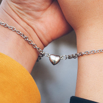 2Pcs/set Magnet Couple Bracelets Heart Attraction Bracelet Stainless Steel Charm Simple Cuban Chains Key Lock Jewelry Gifts