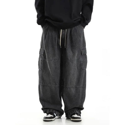 Y2k Black Baggy Cargo Jeans Trousers Men Streetwear Casual Hippie Jogging Wide leg Oversize Old Money Vintage Denim Pants - Premium Kiosk