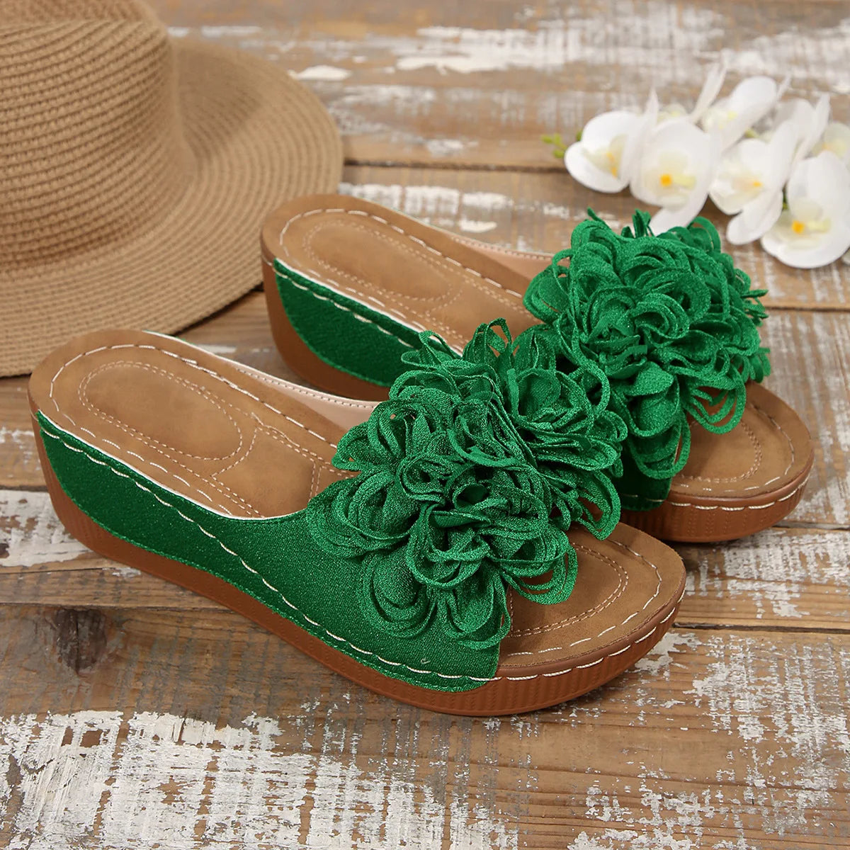 2025 New Women Platform Slippers Slip on Fashion Woman Shoes Summer Sandals Comfortable Flower Wedges Slippers Slides Women - Premium Kiosk
