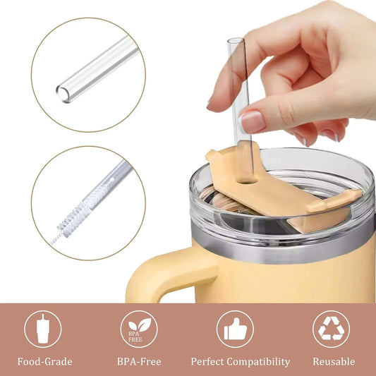 6 Pcs Reusable Straws Stanley Cup Replacement Straws with Cleaning Brush Compatible with Stanley 40 oz Stanley Cups