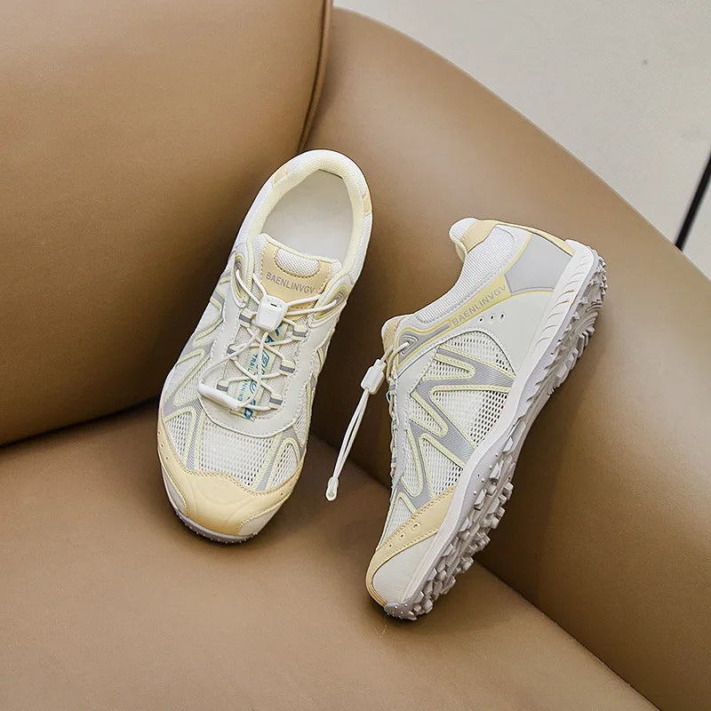 Women's Dad Shoes Thick Sole Heightening 2025 Spring Autumn Pure Color Adult Laced Comfortable Polyurethane Casual Sports Shoes