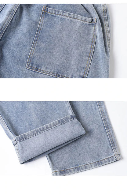 Men's Baggy Straight Cargo Jeans Elastic Waist Drawstring Casual Pants High Street Fashion Vintage Trousers Male Trendy Brand