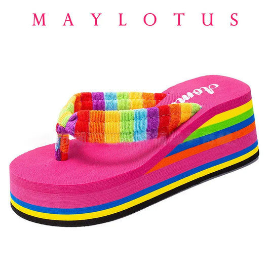 2025 Women Slippers High Heels Flip Flop Wedge Slippers Women Summer 10CM Heels Platform Slippers Flip Flops Womens Black Slides - Premium Kiosk