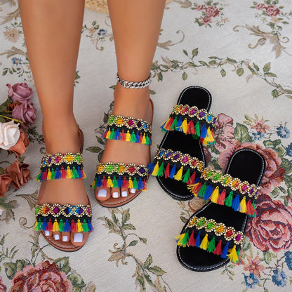 2025 New Women Slippers Casual Comfortable Beach Slippers Bohemia Style Flat Shoes Ladies Outdoor Fashion Sandals Slides Women - Premium Kiosk