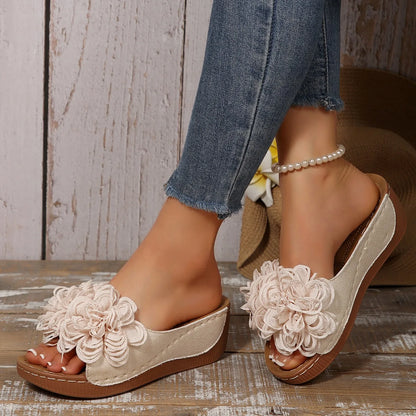 Women Wedges Slippers 2025 New Summer Sandals Slip on Fashion Woman Shoes Comfortable Flower Platform Slippers Slides Women - Premium Kiosk