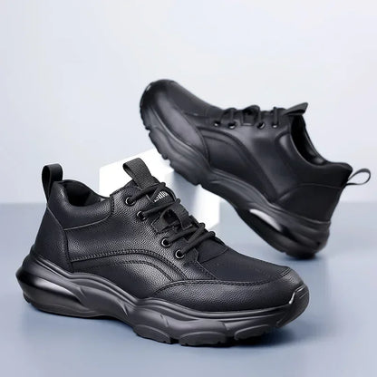 2025 New Designer Black Platform Sneakers for Men Fashion Casual Spring Autumn Soft Sole Cow Leather Shoes Man Zapatos De Hombre