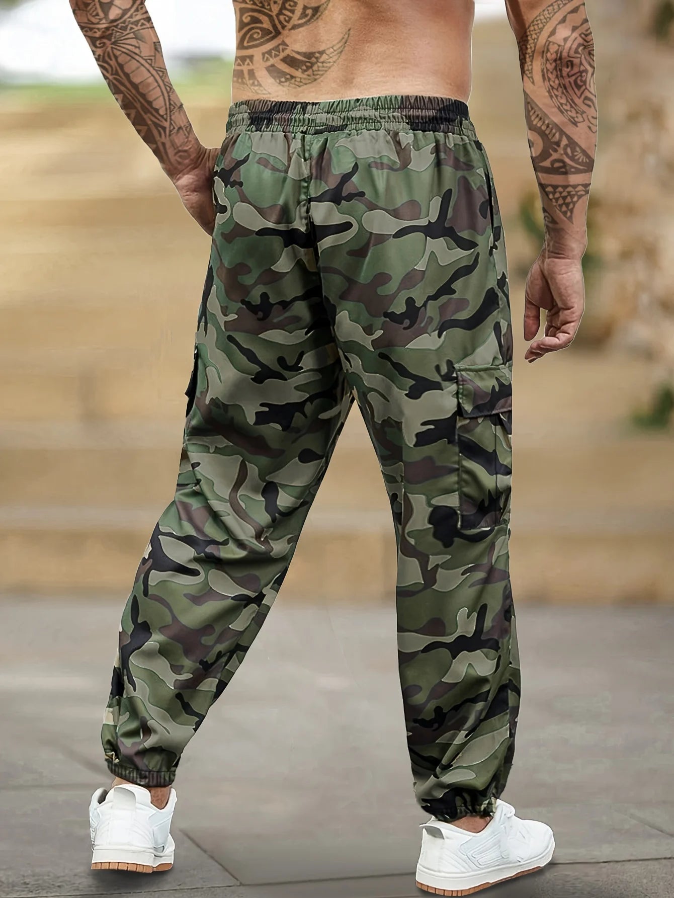 [Trendy Camo Cargo Pants] Camo Cargo Pants - Men's Trendy Casual Regular Fit Trousers With Side Pocket For Outdoor Activities - Premium Kiosk