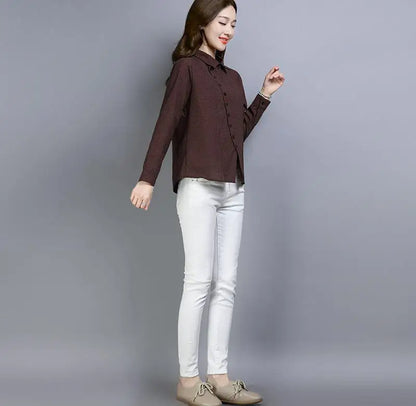 Women's Clothing  2022 Blouses Women Shirt thin Slim creative irregular Button turn-down collar lattice  spring summer leisure