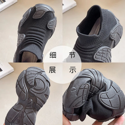 2025 New children's one foot thick soled girls' dad shoes with soft soles and high tops for spring and autumn boys' sports shoes