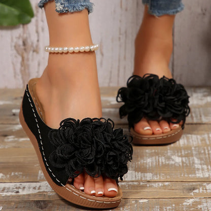 2025 New Women Platform Slippers Slip on Fashion Woman Shoes Summer Sandals Comfortable Flower Wedges Slippers Slides Women - Premium Kiosk