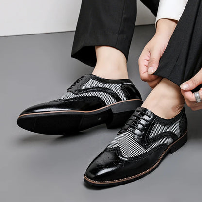 2025 Spring British Two-Tone Brogue Shoes Men Leather Low-Cut Casual Shoes Anti-Slip Breathable Office Daily Wear Oxford Shoes