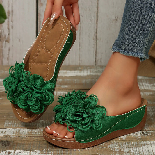 Women Wedges Slippers 2025 New Summer Sandals Slip on Fashion Woman Shoes Comfortable Flower Platform Slippers Slides Women - Premium Kiosk