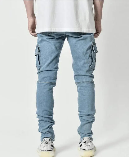 2025 Men Jeans Pencil Pants Cargo Denim Solid Ankle Length Washing Punk Mid Waist Sheath Gothic Slight Strech High Street - Premium Kiosk