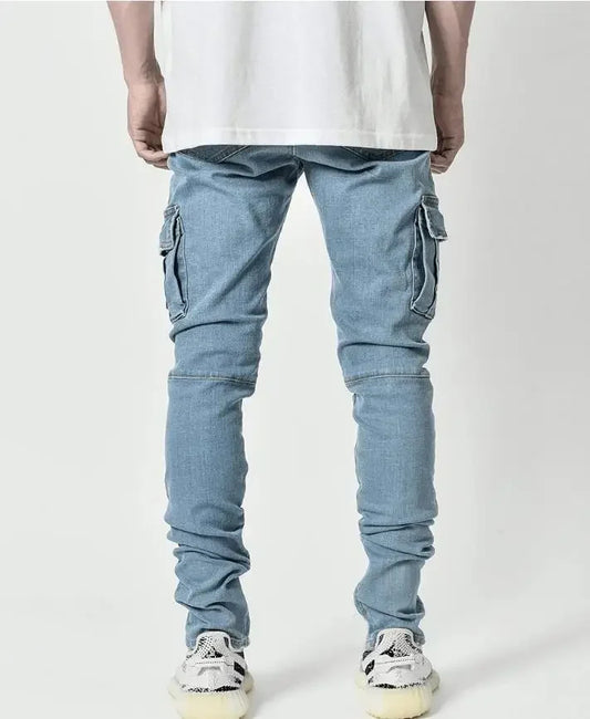 2025 Men Jeans Pencil Pants Cargo Denim Solid Ankle Length Washing Punk Mid Waist Sheath Gothic Slight Strech High Street - Premium Kiosk