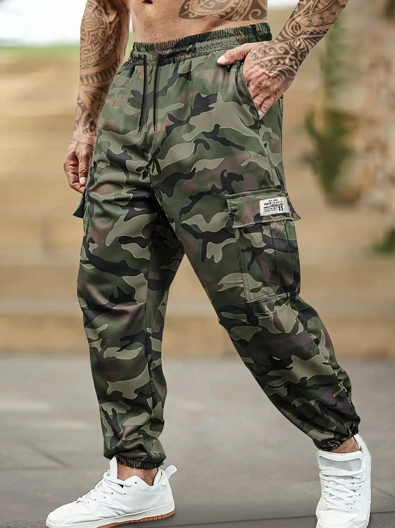 [Trendy Camo Cargo Pants] Camo Cargo Pants - Men's Trendy Casual Regular Fit Trousers With Side Pocket For Outdoor Activities - Premium Kiosk